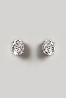 White Finish Swarovski Zirconia Stud Earrings In Sterling Silver