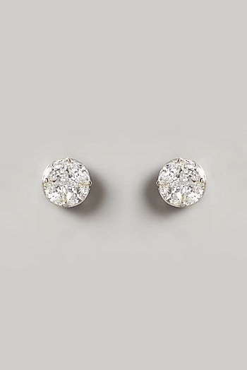 White Finish Swarovski Zirconia Stud Earrings In Sterling Silver
