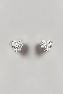 White Finish Heart Stud Earrings In Sterling Silver
