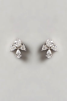 White Finish Swarovski Zirconia Stud Earrings In Sterling Silver