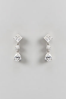 White Finish Swarovski Dangler Earrings In Sterling Silver