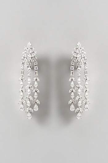 White Finish Swarovski Zirconia Chandelier Earrings In Sterling Silver
