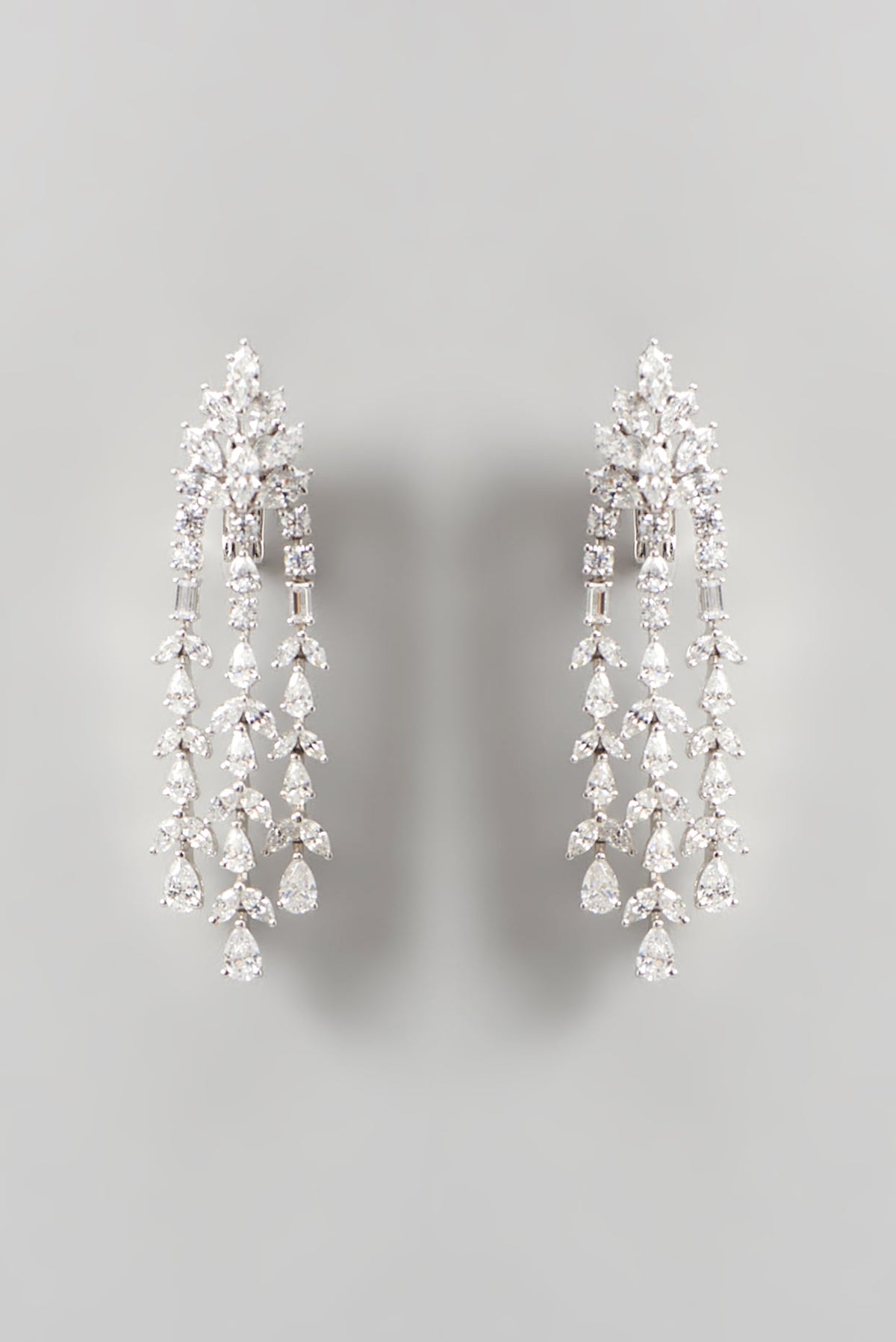 White Finish Swarovski Zirconia Chandelier Earrings In Sterling Silver