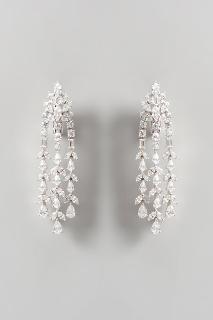 White Finish Swarovski Zirconia Chandelier Earrings In Sterling Silver
