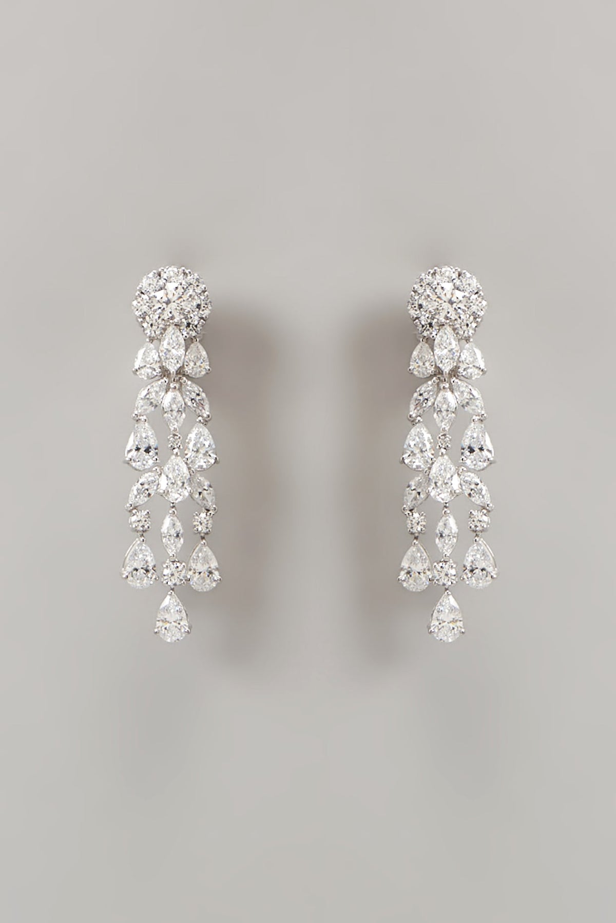 White Finish Swarovski Zirconia Chandelier Earrings In Sterling Silver