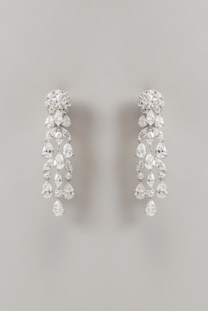 White Finish Swarovski Zirconia Chandelier Earrings In Sterling Silver