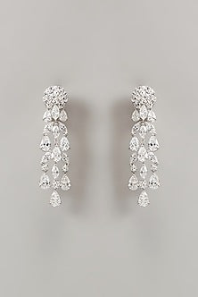 White Finish Swarovski Zirconia Chandelier Earrings In Sterling Silver