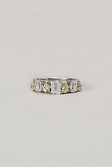 White Finish Swarovski Ring In Sterling Silver