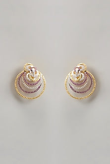 Gold Finish Swarovski Chandbali Earrings In Sterling Silver