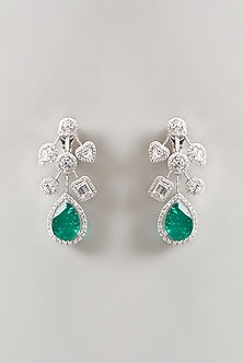 White Finish Swarovski Zirconia Earrings In Sterling Silver
