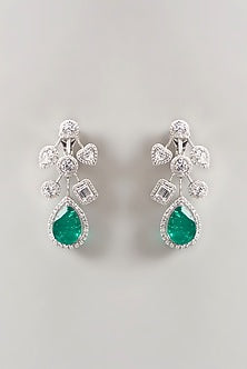 White Finish Swarovski Zirconia Earrings In Sterling Silver