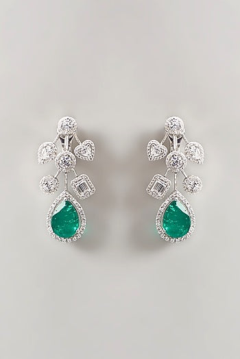 White Finish Swarovski Zirconia Earrings In Sterling Silver