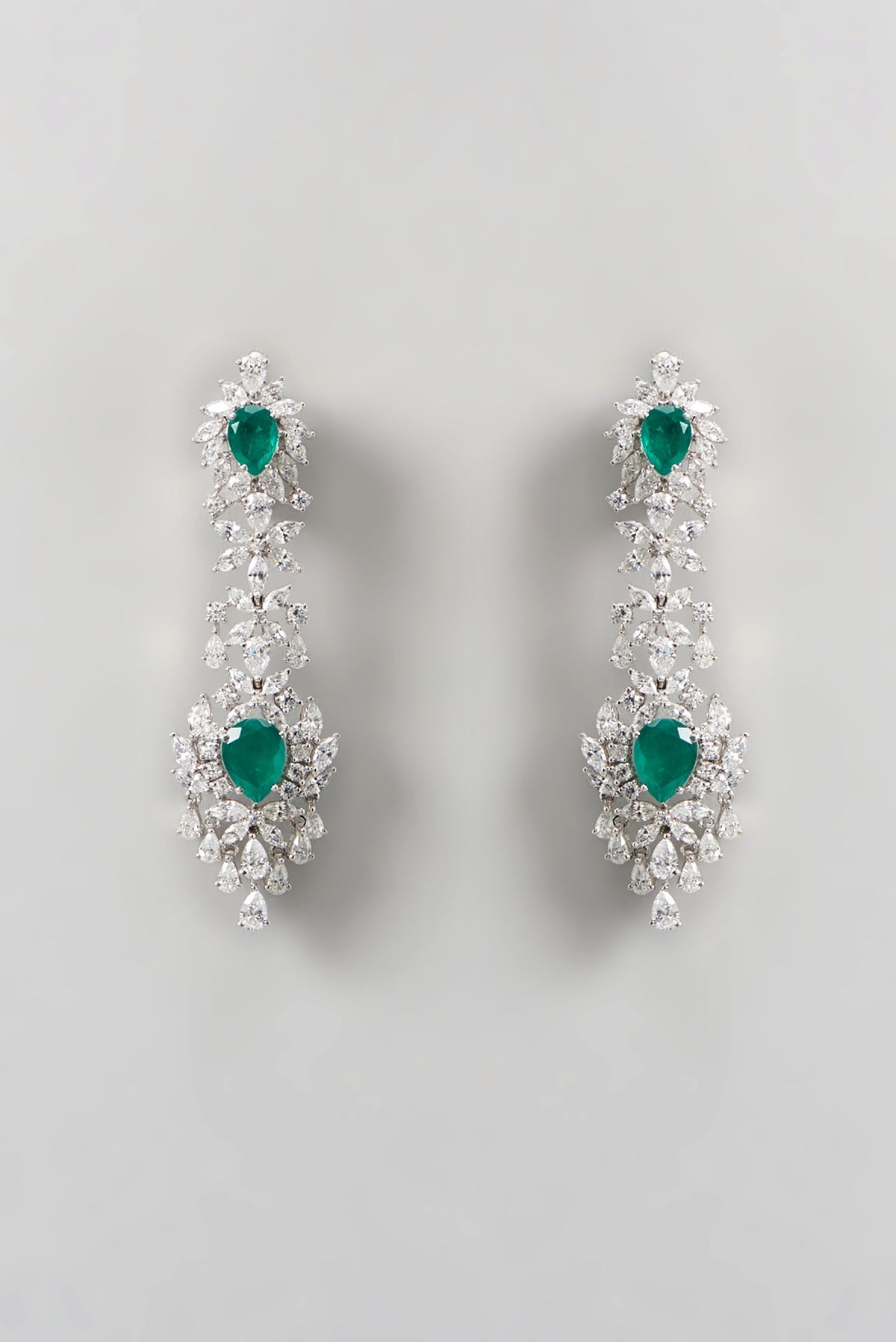 White Finish Swarovski Chandelier Earrings In Sterling Silver