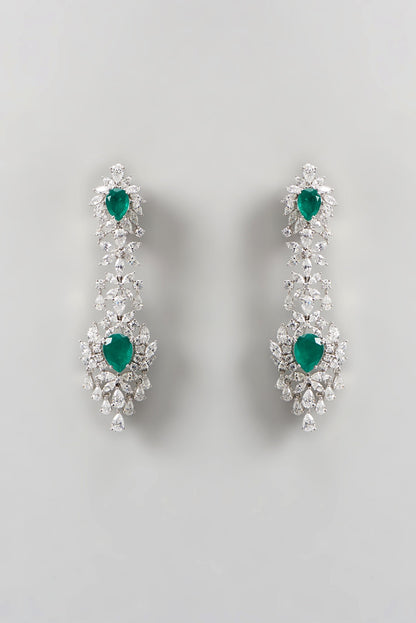 White Finish Swarovski Chandelier Earrings In Sterling Silver