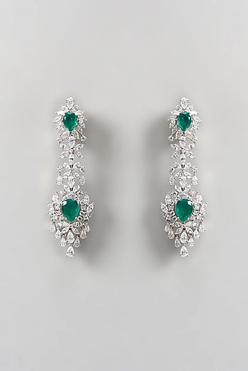 White Finish Swarovski Chandelier Earrings In Sterling Silver