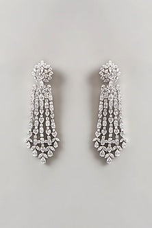 White Finish Swarovski Zirconia Chandelier Earrings In Sterling Silver