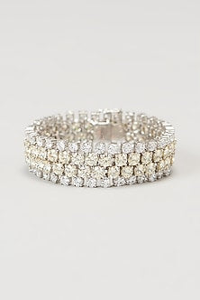 White Finish Swarovski Zirconia Cuff Bracelet In Sterling Silver