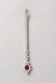 White Finish Swarovski Zirconia Maangtikka In Sterling Silver