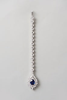 White Finish Swarovski Zirconia Maangtikka In Sterling Silver