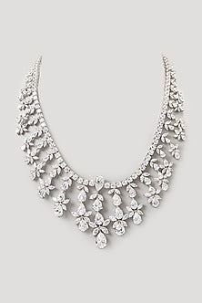 White Finish Swarovski Necklace In Sterling Silver