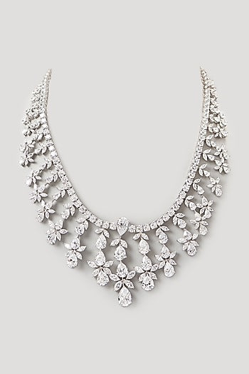 White Finish Swarovski Necklace In Sterling Silver