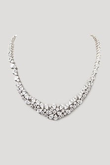 White Finish Swarovski Necklace In Sterling Silver