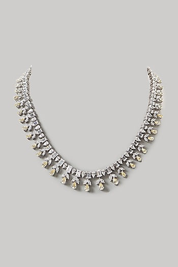 White Finish Swarovski Zirconia Necklace In Sterling Silver