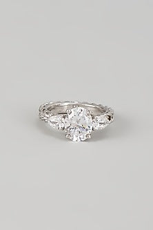 White Finish Swarovski Zircon Ring In Sterling Silver