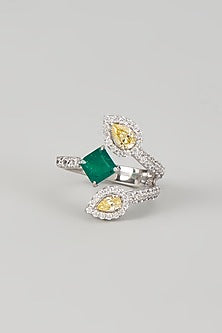 White Finish Stone & Swarovski Zircon Ring In Sterling Silver