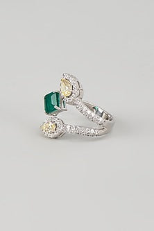 White Finish Stone & Swarovski Zircon Ring In Sterling Silver