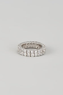 White Finish Swarovski Zircon Ring In Sterling Silver