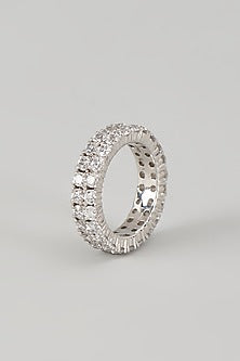 White Finish Swarovski Zircon Ring In Sterling Silver