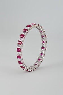 White Finish Ruby Synthetic Stone & Swarovski Zircon Bangle In Sterling Silver