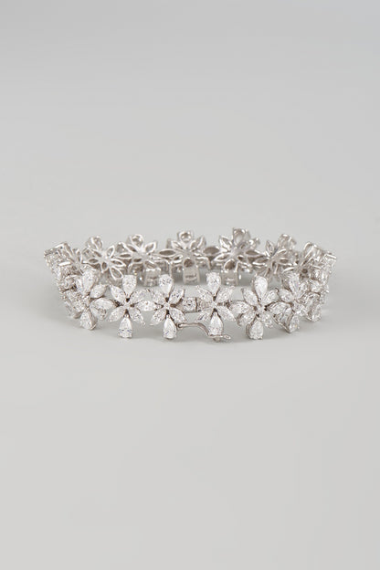 White Finish Swarovski Zircon Bracelet In Sterling Silver