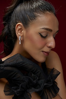 White Finish Swarovski Zircon Dangler Earrings In Sterling Silver