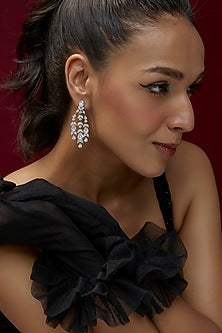 White Finish Swarovski Zircon Dangler Earrings In Sterling Silver