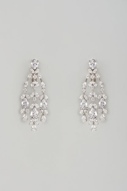 White Finish Swarovski Zircon Dangler Earrings In Sterling Silver