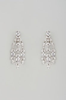 White Finish Swarovski Zircon Dangler Earrings In Sterling Silver