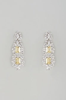 White Finish Yellow & White Swarovski Zircon Dangler Earrings In Sterling Silver