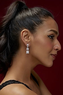 White Finish Swarovski Zircon Dangler Earrings In Sterling Silver