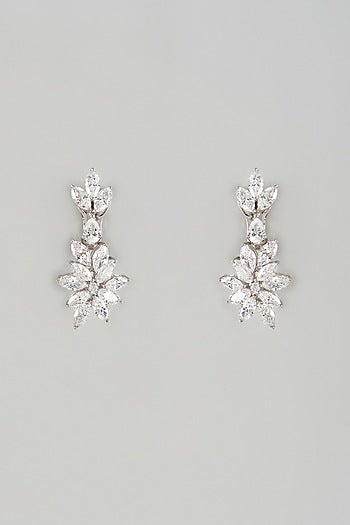 White Finish Swarovski Zircon Dangler Earrings In Sterling Silver