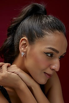 White Finish Swarovski Zircon Stud Earrings In Sterling Silver