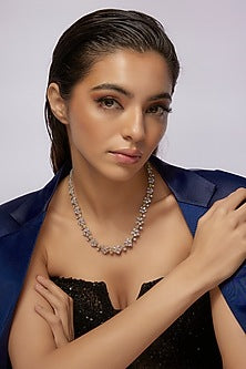 White Finish White & Yellow Swarovski Zircon Necklace In Sterling Silver