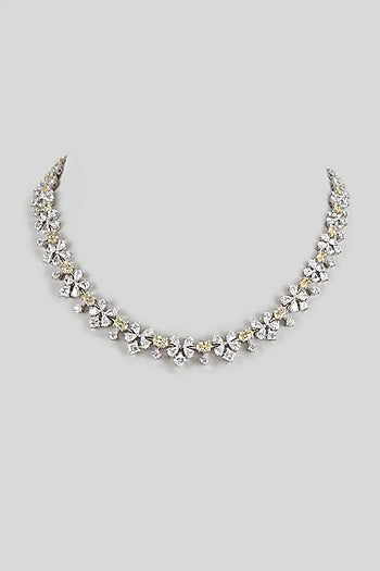 White Finish White & Yellow Swarovski Zircon Necklace In Sterling Silver