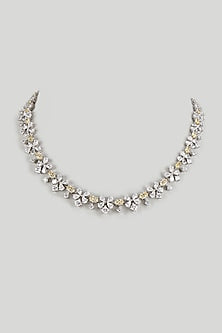 White Finish White & Yellow Swarovski Zircon Necklace In Sterling Silver