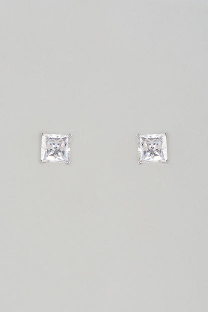 White Finish Swarovski Zircon Stud Earrings In Sterling Silver