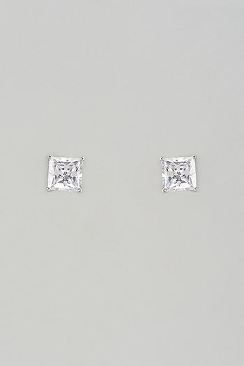 White Finish Swarovski Zircon Stud Earrings In Sterling Silver