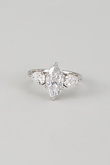 White Finish Swarovski Zircon Ring In Sterling Silver