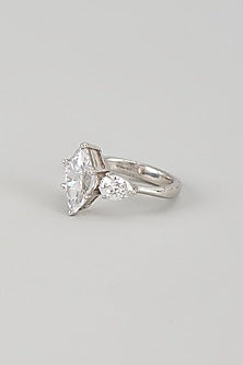 White Finish Swarovski Zircon Ring In Sterling Silver