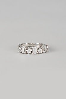 White Finish Swarovski Zirconia Ring In Sterling Silver